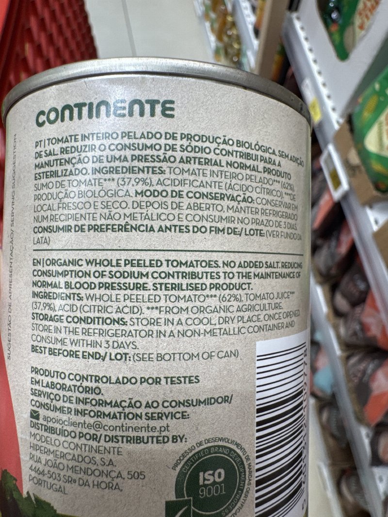 Foto da lista de ingredientes