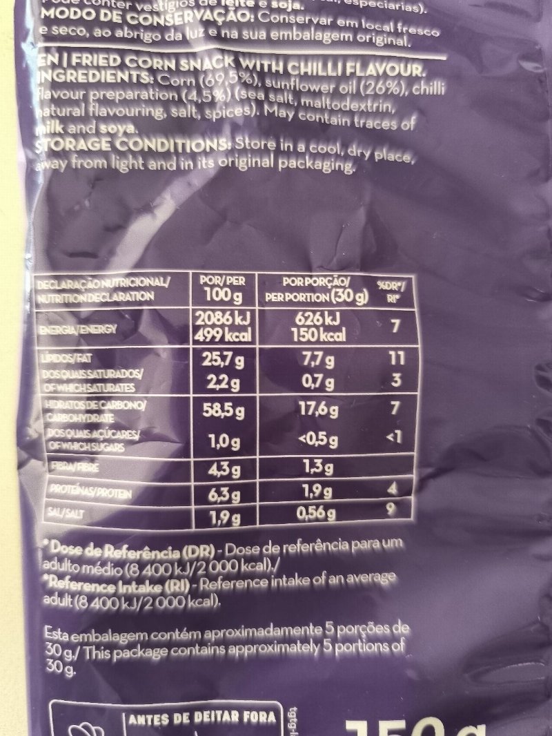 Foto da tabela nutricional