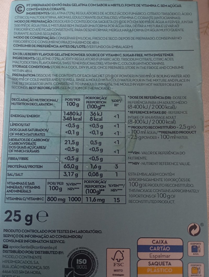 Foto da lista de ingredientes