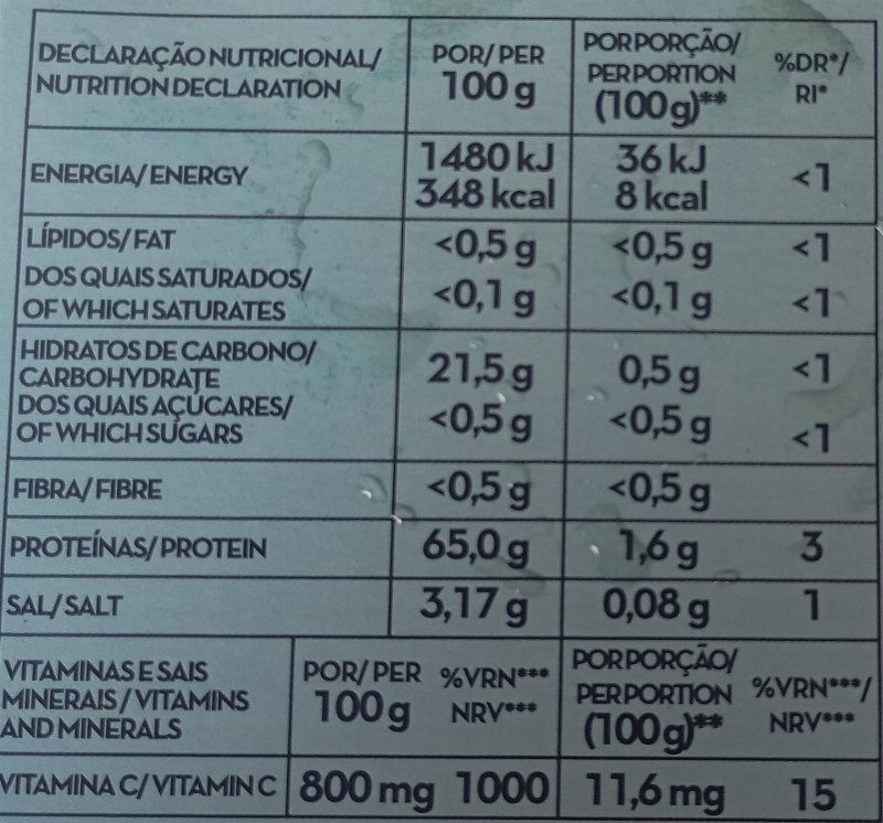 Foto da tabela nutricional