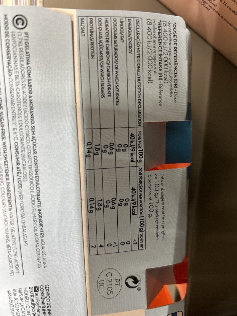 Foto da tabela nutricional