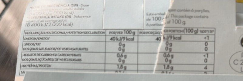 Foto da tabela nutricional