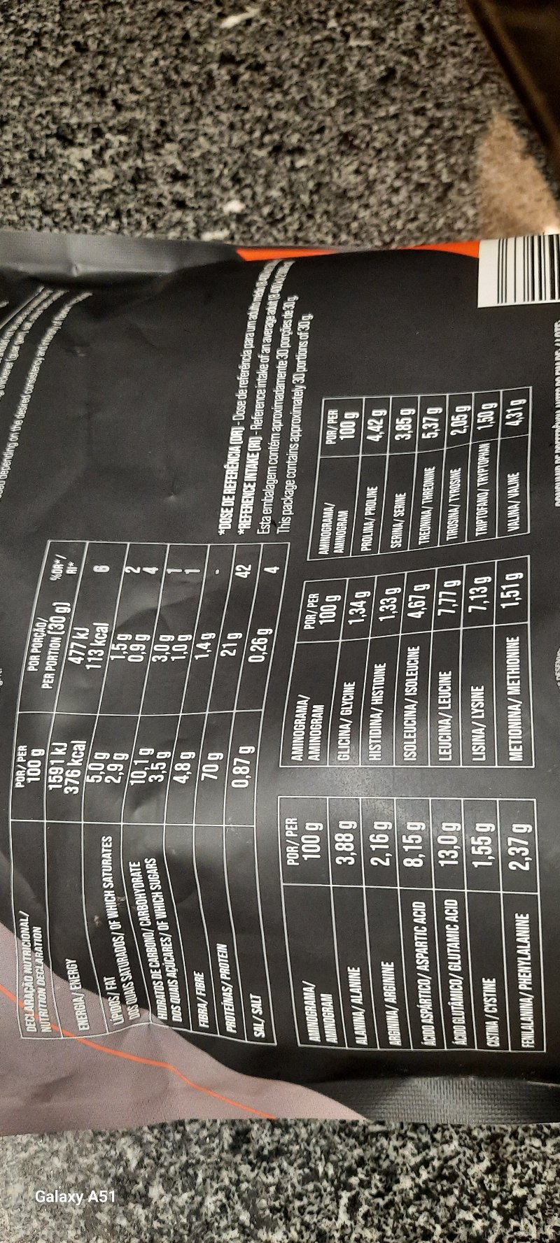 Foto da tabela nutricional