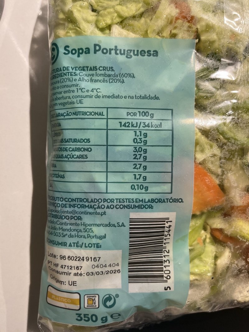 Foto da tabela nutricional