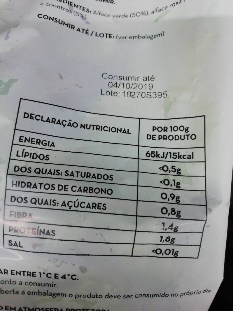 Foto da tabela nutricional