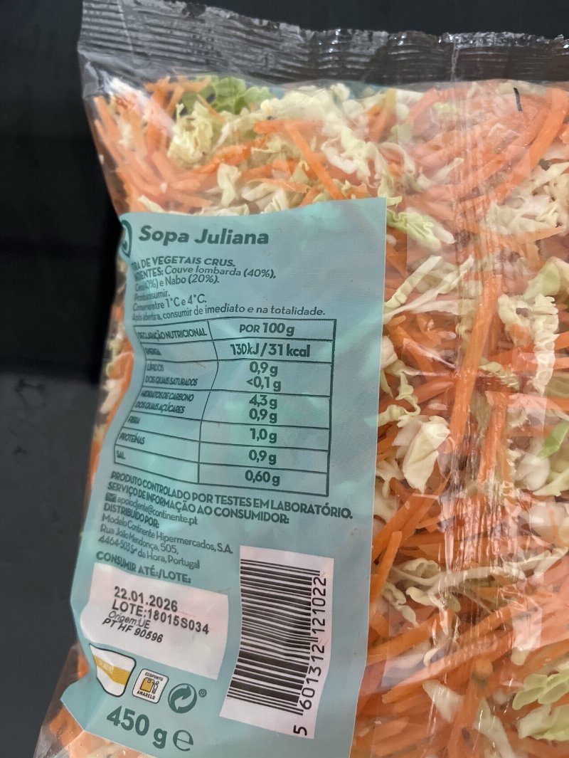 Foto da tabela nutricional