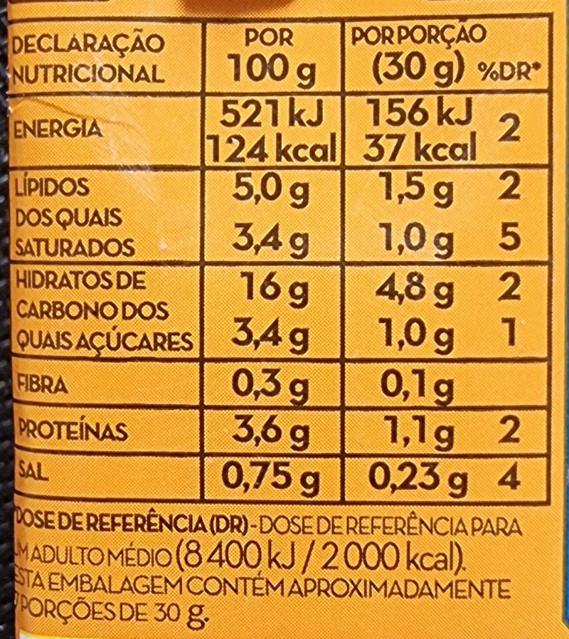 Foto da tabela nutricional