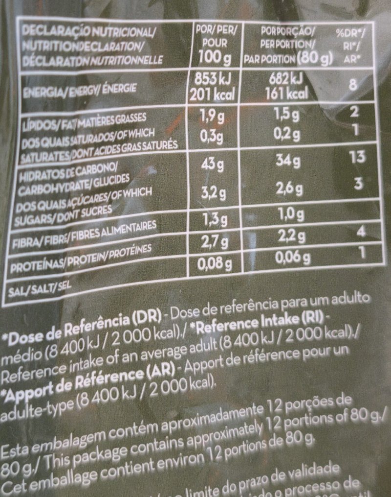 Foto da tabela nutricional