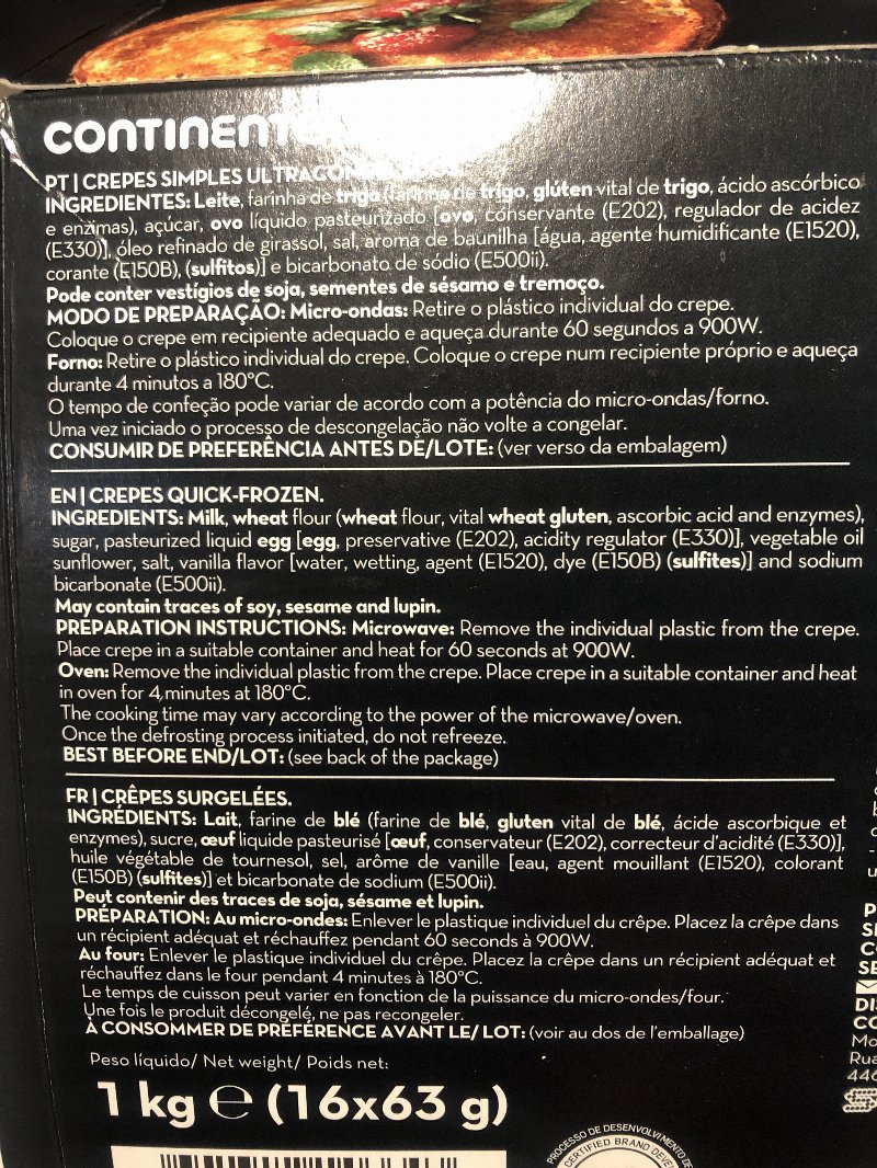 Foto da lista de ingredientes