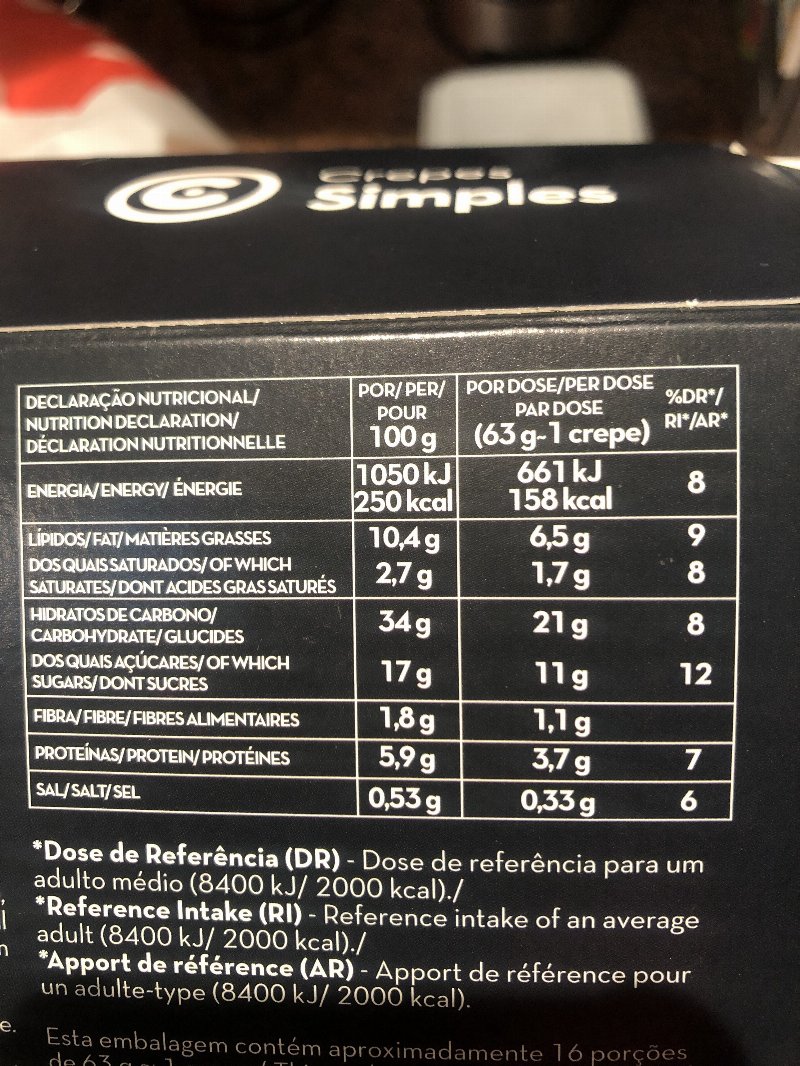 Foto da tabela nutricional