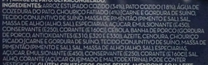 Foto da lista de ingredientes