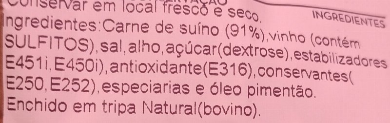 Foto da lista de ingredientes