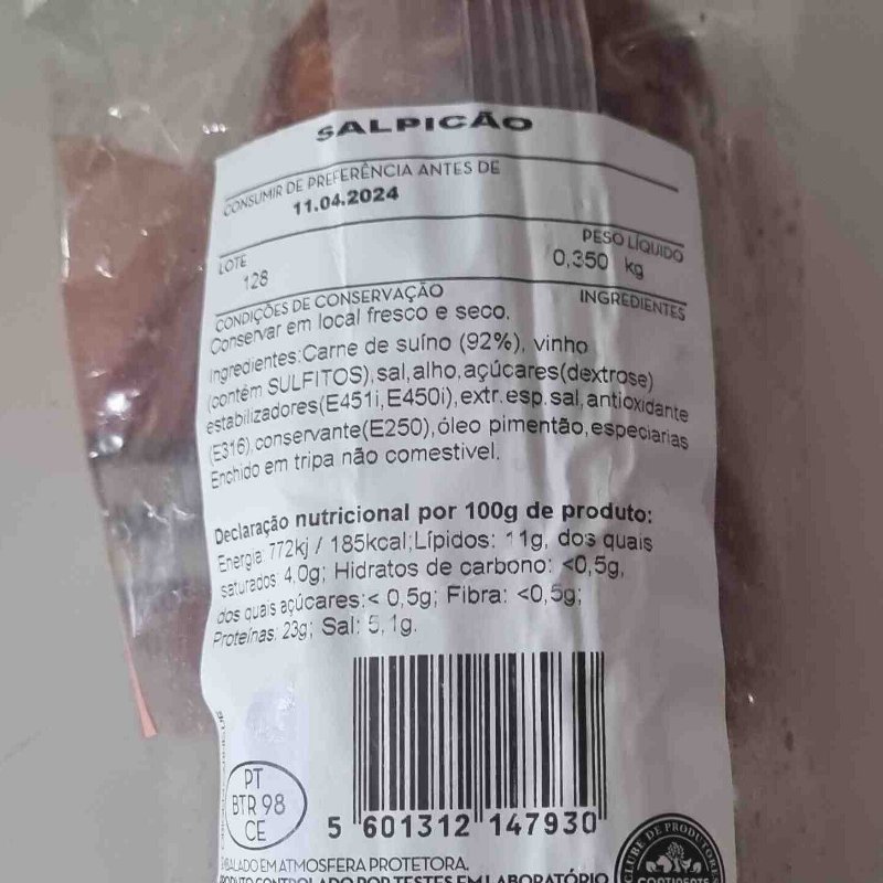 Foto da tabela nutricional