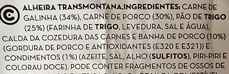 Foto da lista de ingredientes