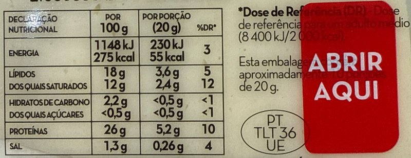 Foto da tabela nutricional