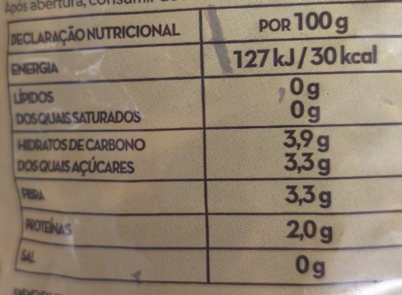 Foto da tabela nutricional