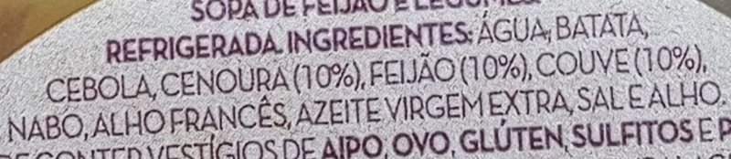 Foto da lista de ingredientes