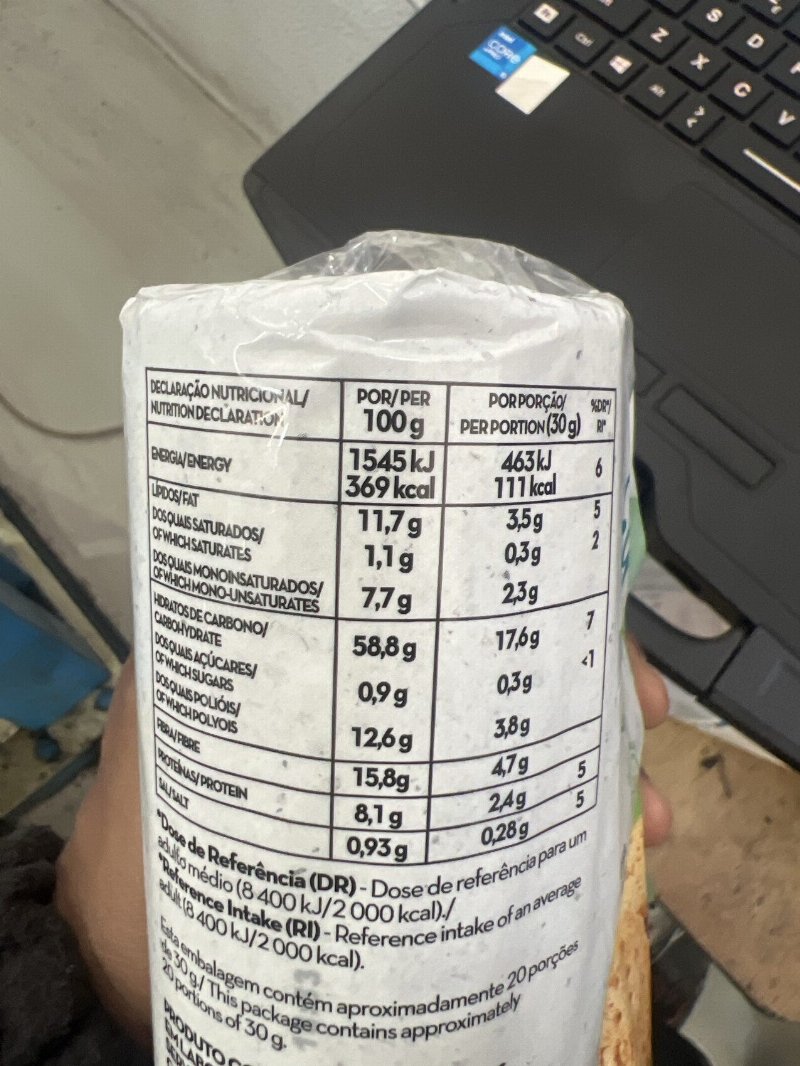 Foto da tabela nutricional