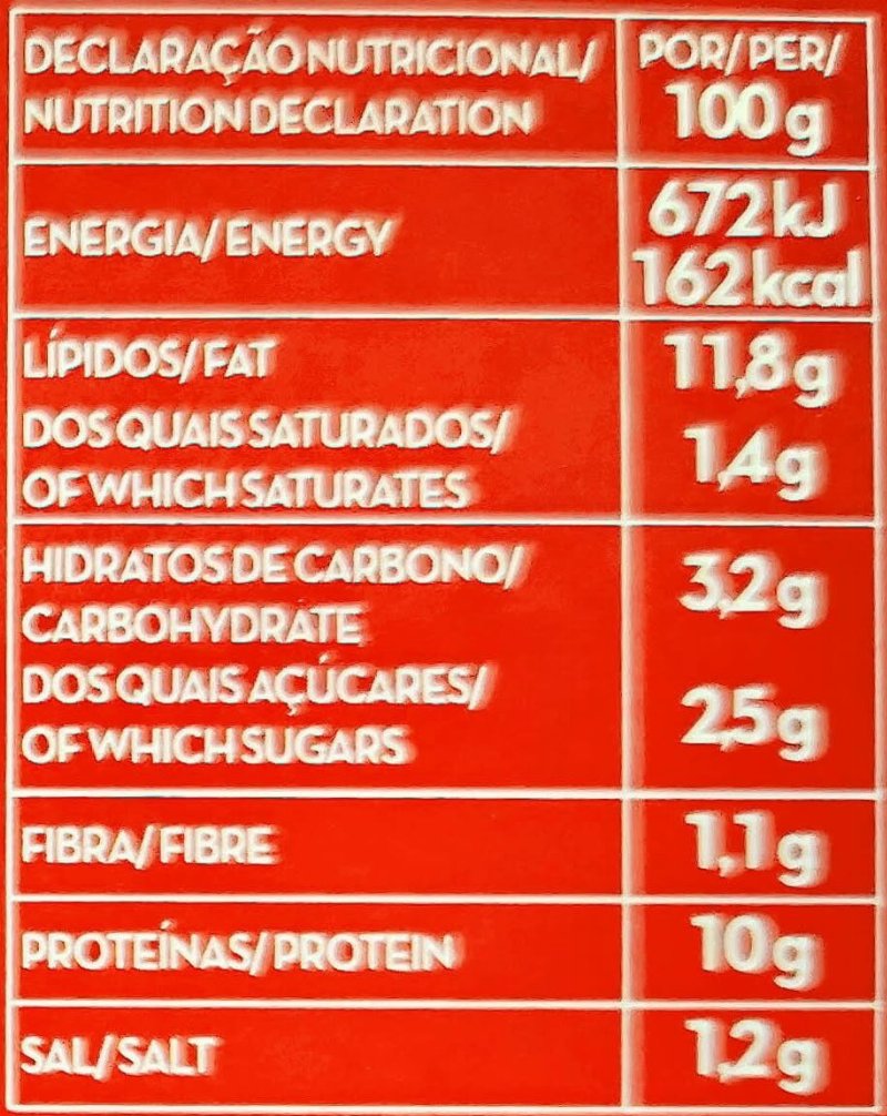 Foto da tabela nutricional