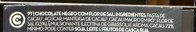 Foto da lista de ingredientes