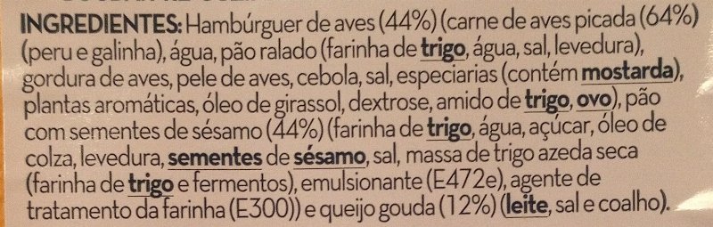 Foto da lista de ingredientes
