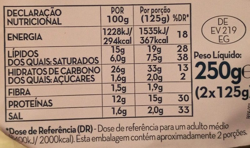 Foto da tabela nutricional