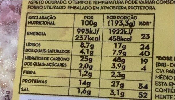 Foto da tabela nutricional