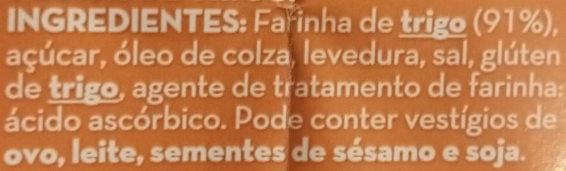 Foto da lista de ingredientes