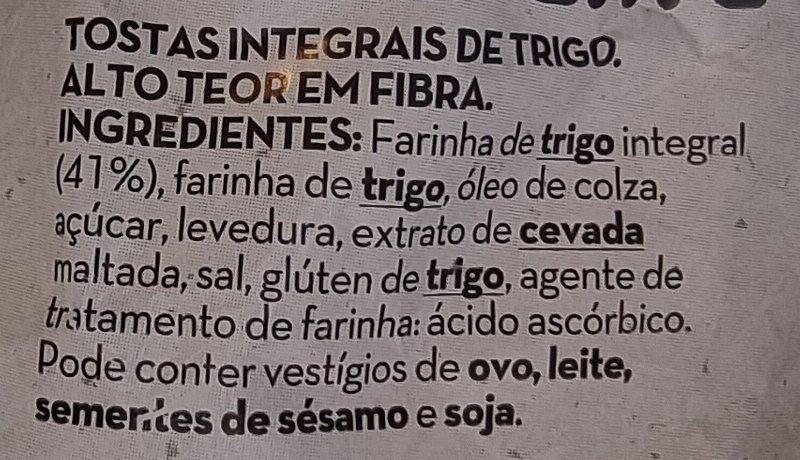 Foto da lista de ingredientes