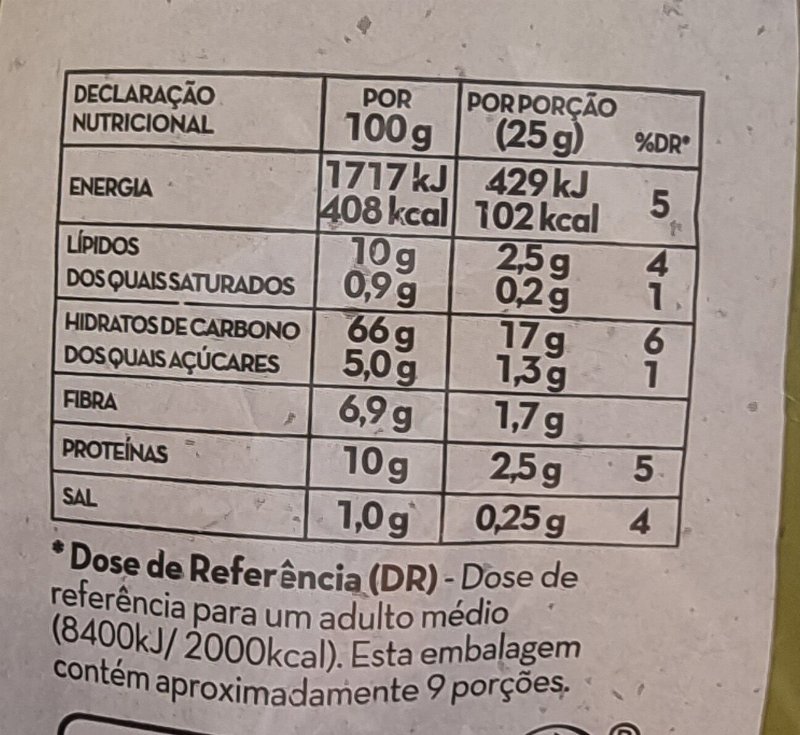 Foto da tabela nutricional