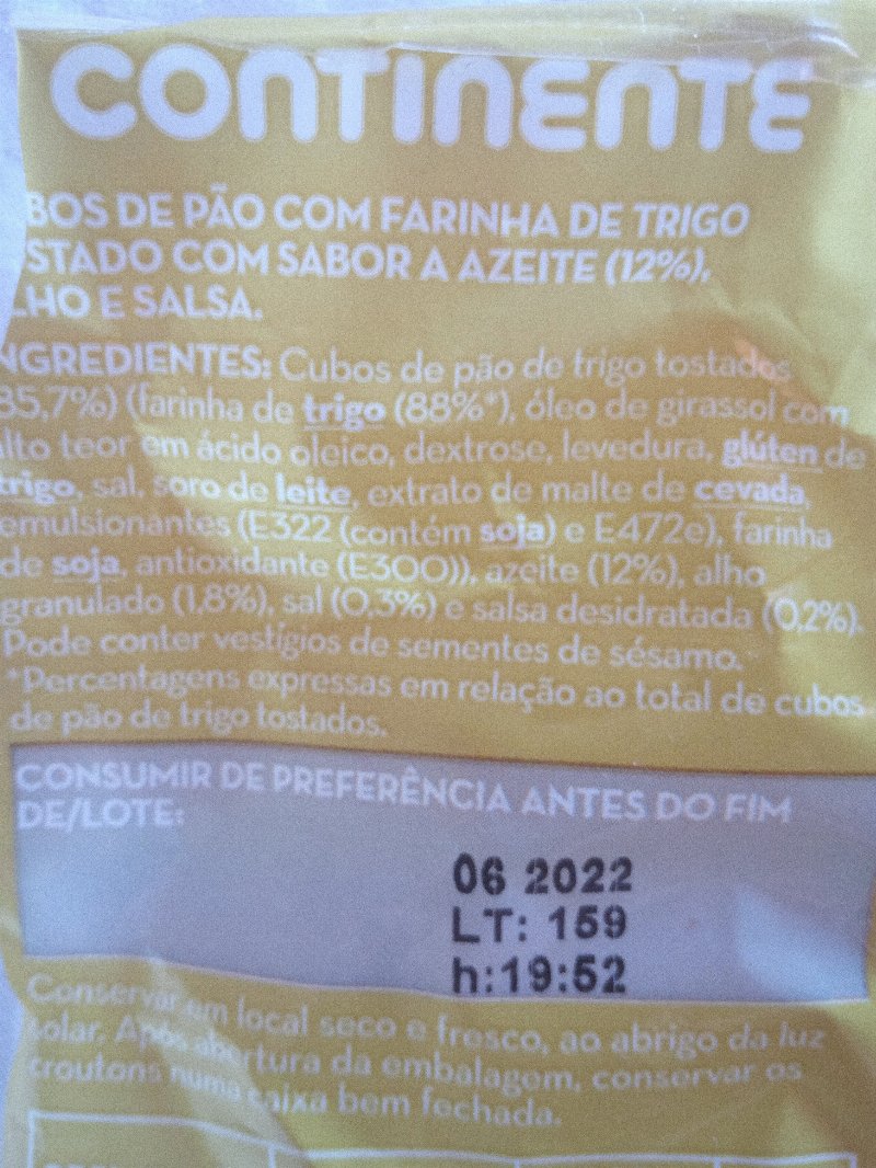 Foto da lista de ingredientes