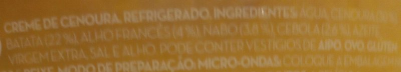 Foto da lista de ingredientes