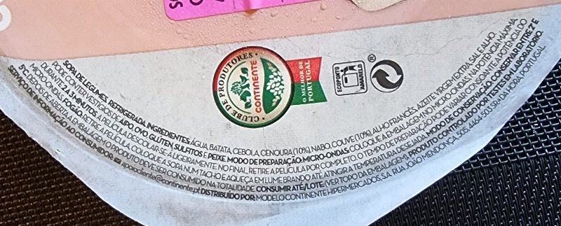 Foto da lista de ingredientes
