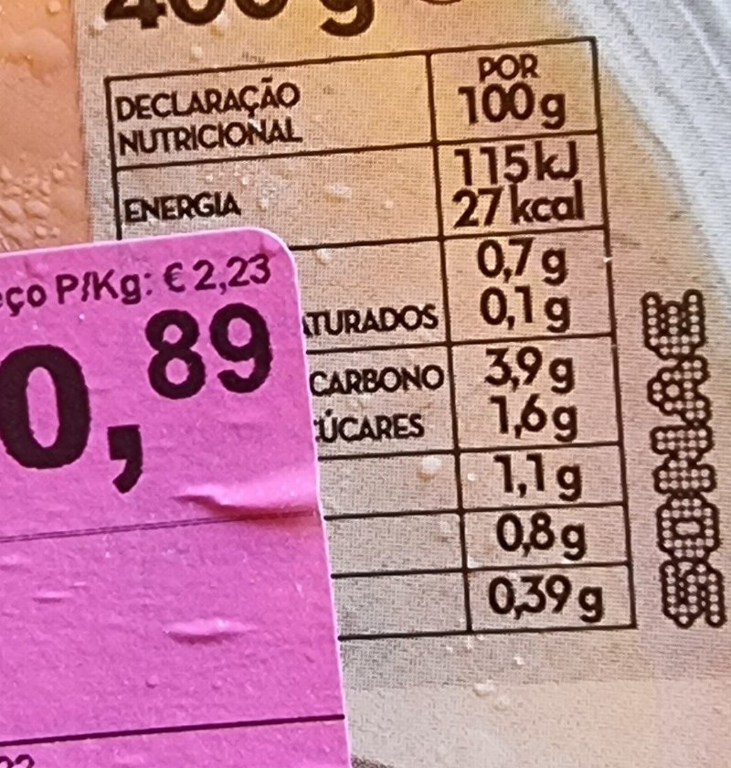 Foto da tabela nutricional
