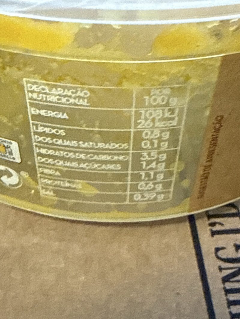 Foto da tabela nutricional
