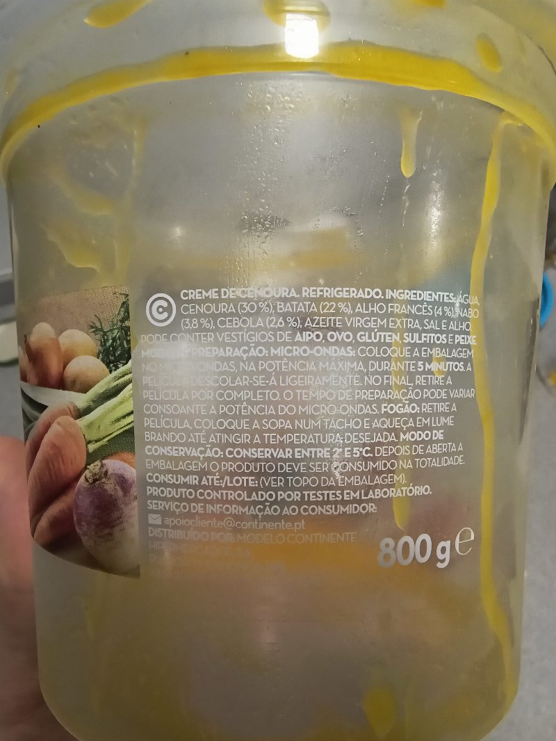 Foto da lista de ingredientes