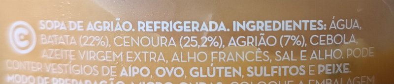 Foto da lista de ingredientes
