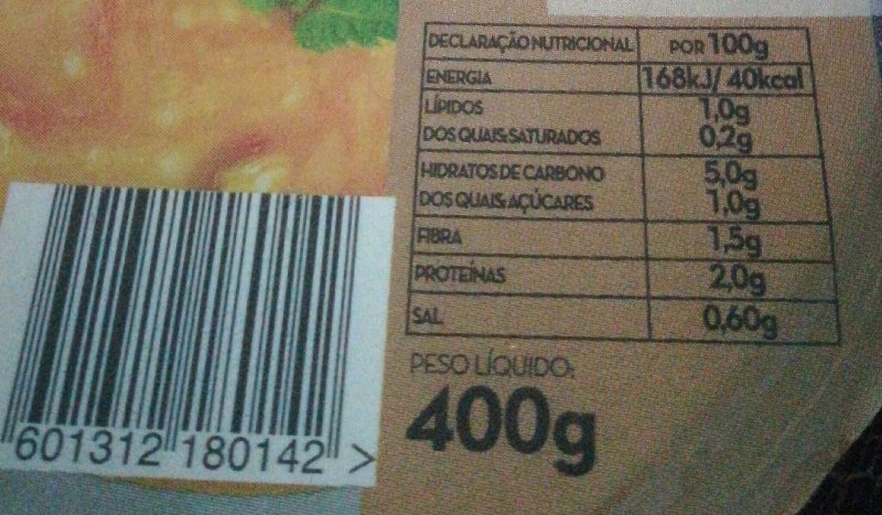 Foto da tabela nutricional
