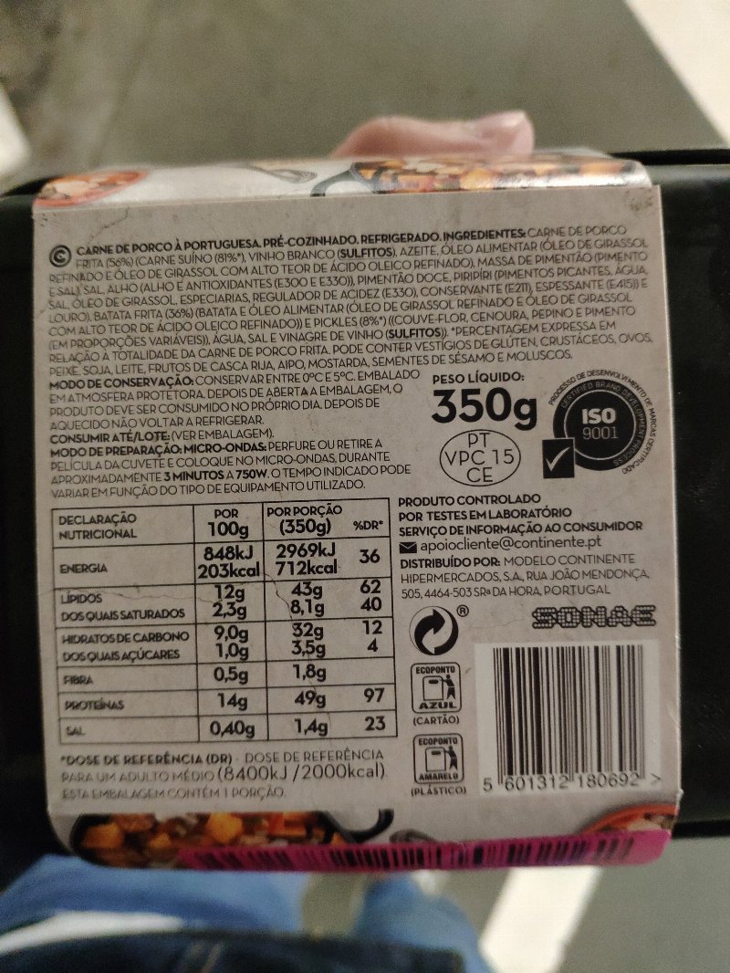 Foto da lista de ingredientes