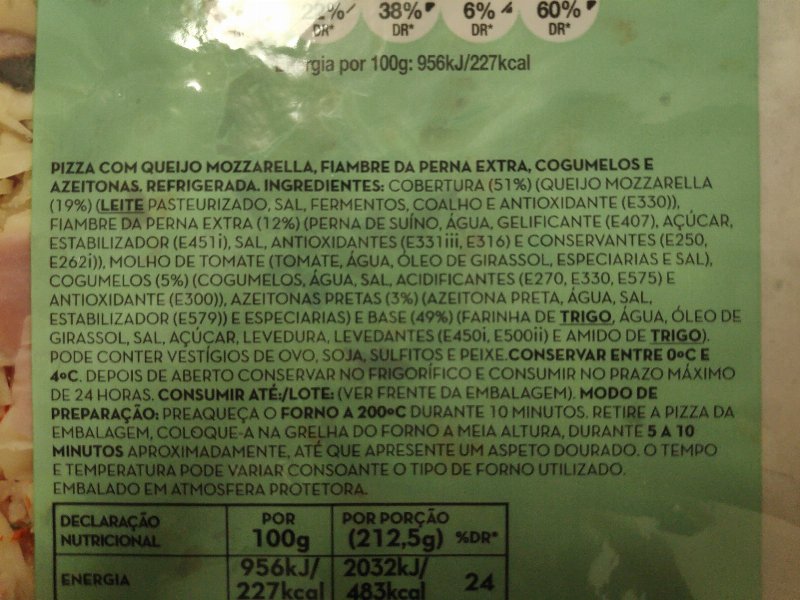 Foto da lista de ingredientes