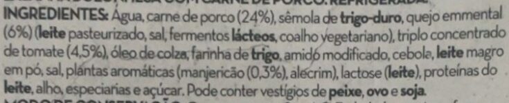 Foto da lista de ingredientes