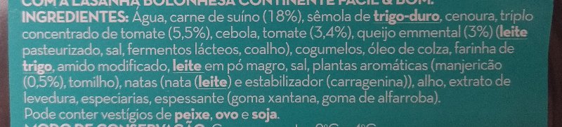 Foto da lista de ingredientes