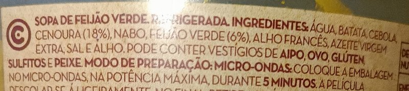 Foto da lista de ingredientes