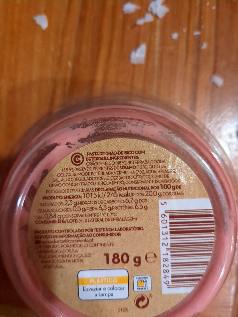 Foto da lista de ingredientes