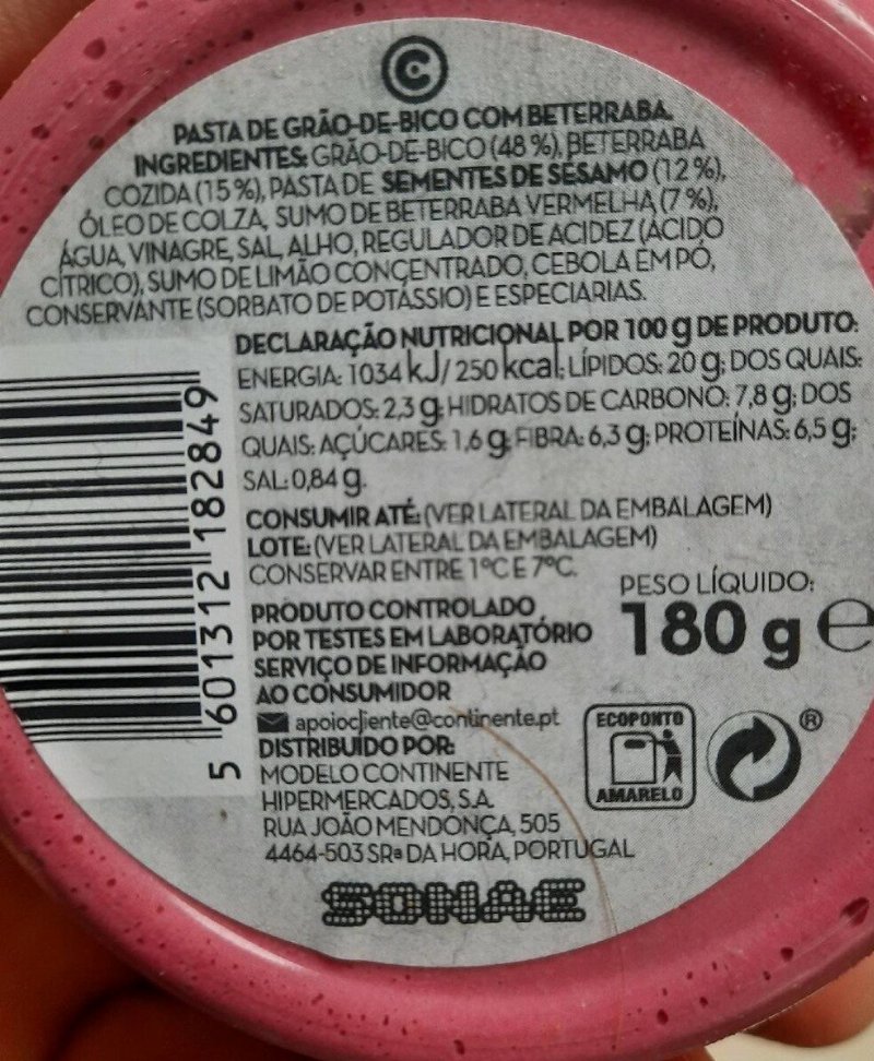 Foto da tabela nutricional