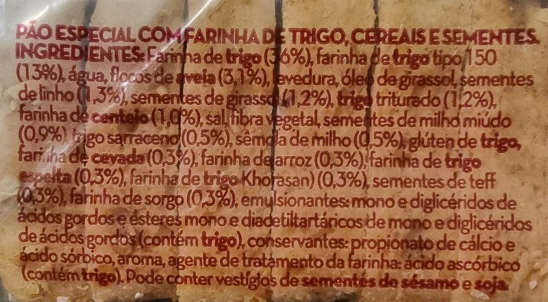 Foto da lista de ingredientes