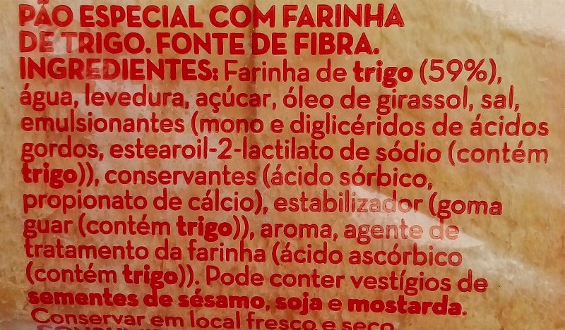 Foto da lista de ingredientes