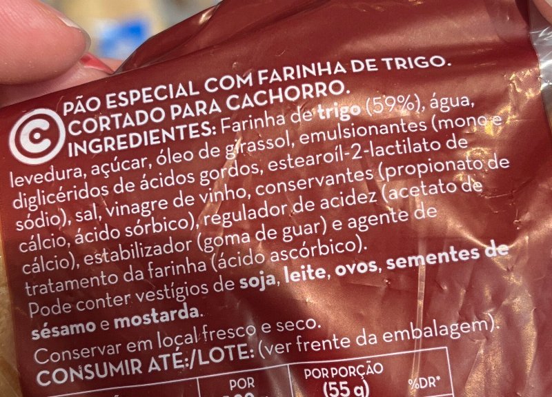 Foto da lista de ingredientes