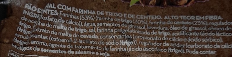 Foto da lista de ingredientes