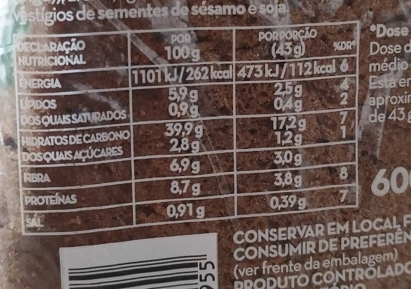 Foto da tabela nutricional